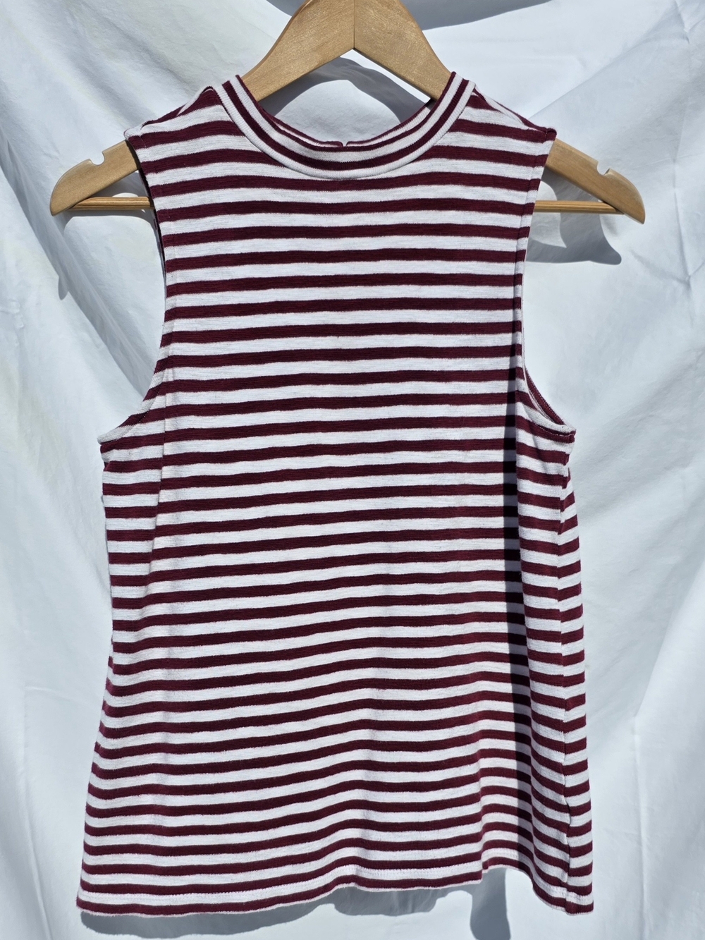 GAP Small Burgundy & White Striped Mock Neck Tank